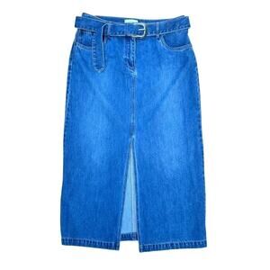 House of Harlow blue western belt denim midi skirt with front slit 🤠💙